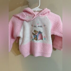 Quiltex Mrs.Rabitt Pink & White Baby Knit Hoodie with Bunny Embroidery 12 months